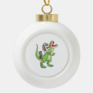 Unicorn Riding T rex Dinosaur Boys Girls Men Women Ceramic Ball Christmas Ornament