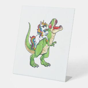 Unicorn Riding T rex Dinosaur Boys Girls Men Women Pedestal Sign