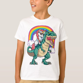 Unicorn Riding T rex Dinosaur Boys Girls Men Women T-Shirt