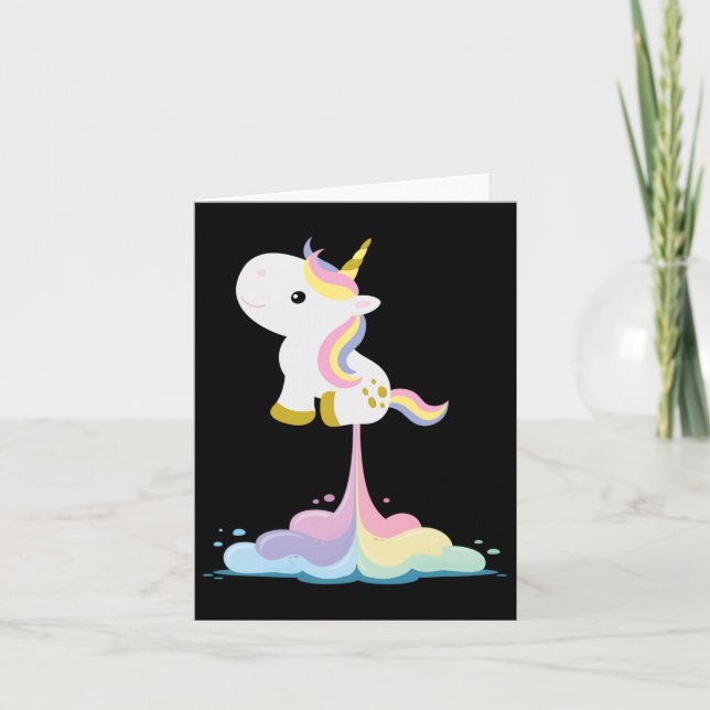 Unicorn Rocket Rainbow Clouds  Card (Front)