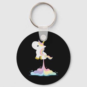 Unicorn Rocket Rainbow Clouds Keychain