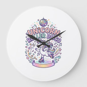 Unicorn Roller Disco Graphic Design T-Shirt Design Large Clock