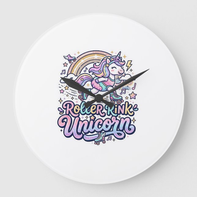 Unicorn Roller Rink Unicorn Premium Vector Sticker Large Clock (Front)