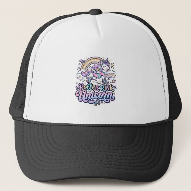 Unicorn Roller Rink Unicorn Premium Vector Sticker Trucker Hat (Front)