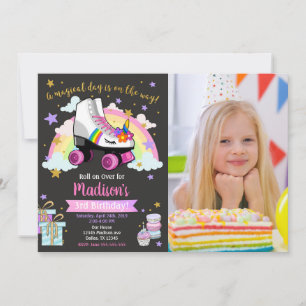 Unicorn Roller Skate Birthday Invitation