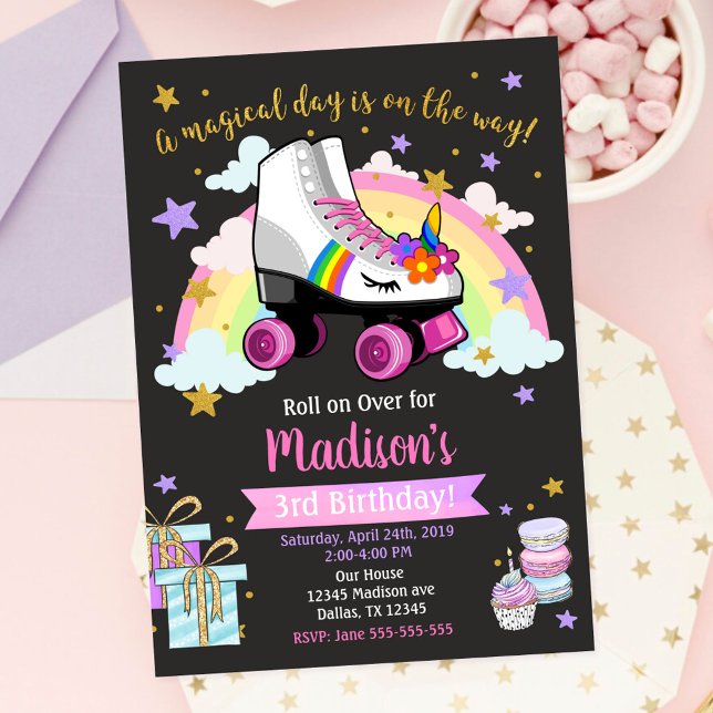 Unicorn Roller Skate Birthday Invitation (Creator Uploaded)