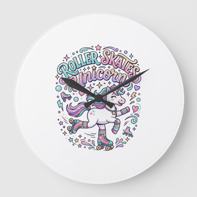 Unicorn Roller Skates Unicorn Retro Style Graphic  Large Clock (Front)
