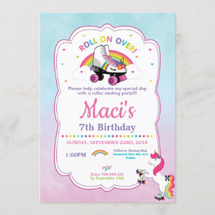 Unicorn Roller Skating Birthday Party Invitation