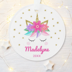 Unicorn rose Fleurs Étoiles Nom personnalisé