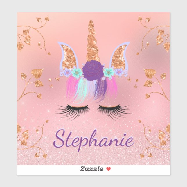 Unicorn Rose Gold Glitter Personalized Name (Sheet)