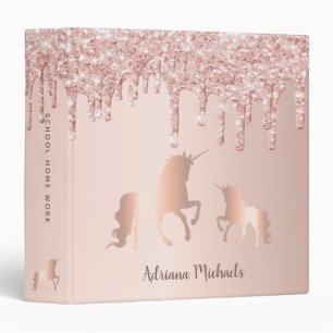 Unicorn rose gold glitter pink monogram glam binder