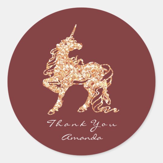 Unicorn Rose Gold Horse Stars Thank You Burgundy Classic Round Sticker