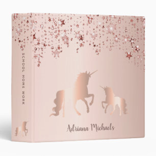 Unicorn rose gold pink stars monogram glam binder