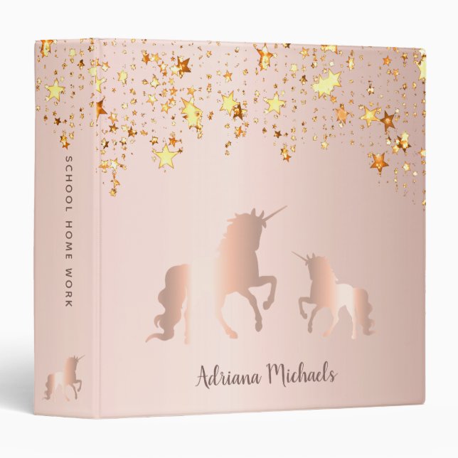 Unicorn rose gold pink stars monogram glam binder (Front/Spine)