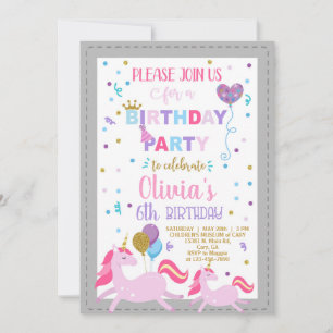 Unicorn royal celebration girl birthday invite. invitation