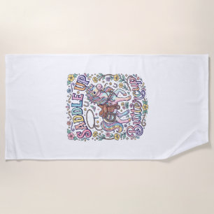 Unicorn Saddle Up Buttercup Colourful White Backgr Beach Towel