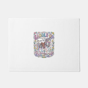 Unicorn Saddle Up Buttercup Colourful White Backgr Doormat