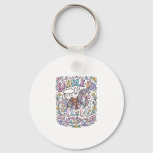 Unicorn Saddle Up Buttercup Colourful White Backgr Keychain