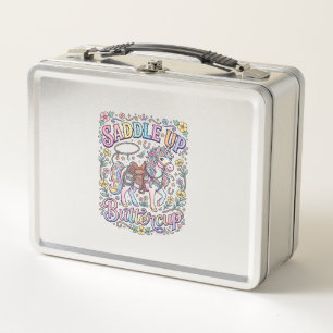 Unicorn Saddle Up Buttercup Colourful White Backgr Metal Lunch Box