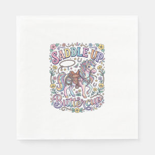Unicorn Saddle Up Buttercup Colourful White Backgr Napkin