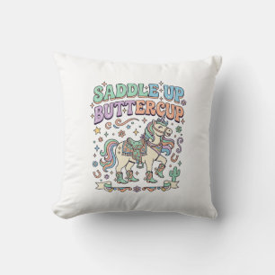 Unicorn Saddle Up Buttercup Kawaii Typography Desi Throw Pillow