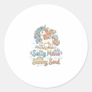 Unicorn Salty Mane Sunny Soul Playful Vector Desig Classic Round Sticker