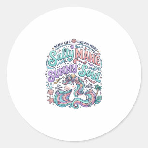 Unicorn Salty Mane Sunny Soul Retro Style T-Shirt Classic Round Sticker