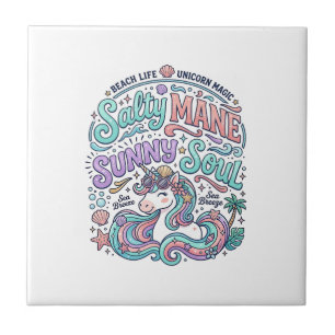 Unicorn Salty Mane Sunny Soul Retro Style T-Shirt  Tile