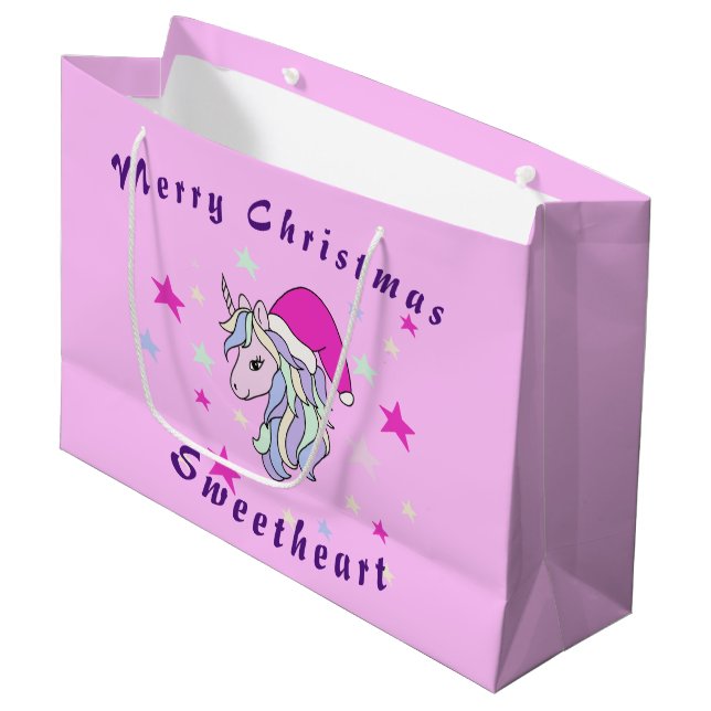 Unicorn Santa Christmas customizable gift bag (Front Angled)