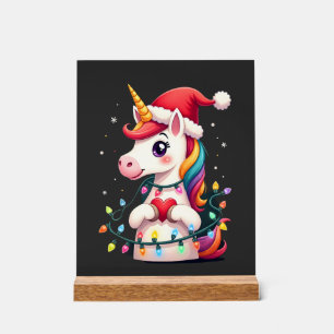 Unicorn Santa Hat Christmas T-Shirt (1) Acrylic Sign