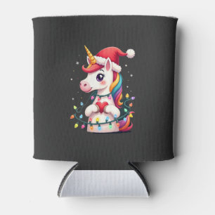 Unicorn Santa Hat Christmas T-Shirt (1) Can Cooler