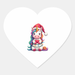 Unicorn Santa Hat Christmas T-Shirt (4) Heart Sticker