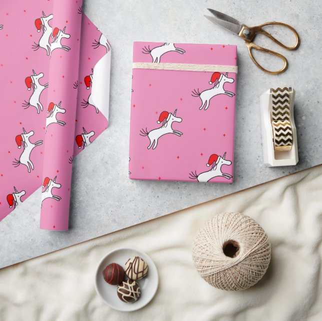Unicorn Santa Pink Background Wrapping Paper (Crafts)