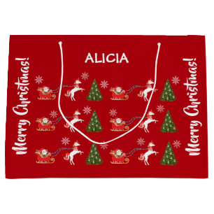 Unicorn Santa Snowflakes Xmas Tree Personalized Large Gift Bag