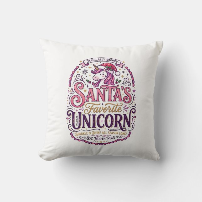Unicorn Santa's Favourite Unicorn Throw Pillow (Front)