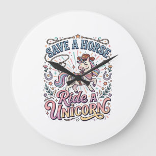 Unicorn Save a Horse Ride a Unicorn Print Ready Ap Large Clock