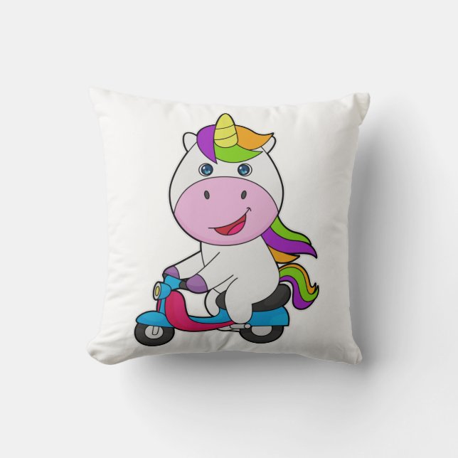 Unicorn Scooter Throw Pillow (Front)