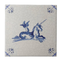 Unicorn Sea Creature Delft Blue 17th Century Repro