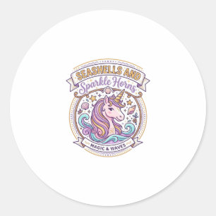 Unicorn Seashells and Sparkle Horns POD Ready Zazz Classic Round Sticker