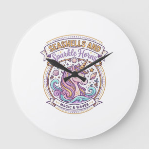 Unicorn Seashells and Sparkle Horns POD Ready Zazz Large Clock