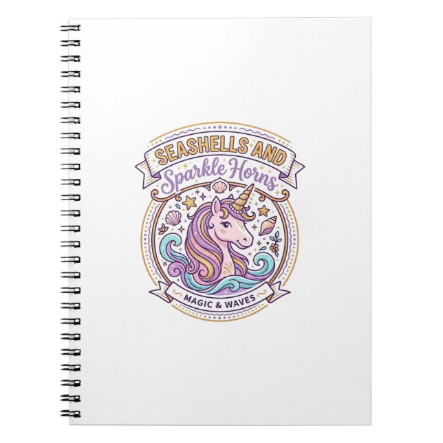 Unicorn Seashells and Sparkle Horns POD Ready Zazz Notebook (Front)