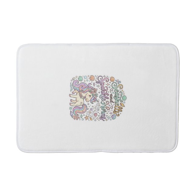 Unicorn Seashells and Sparkle Horns Premium Vector Bath Mat (Front)