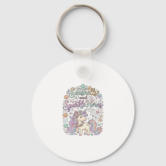 Unicorn Seashells and Sparkle Horns Premium Vector Keychain (Front)