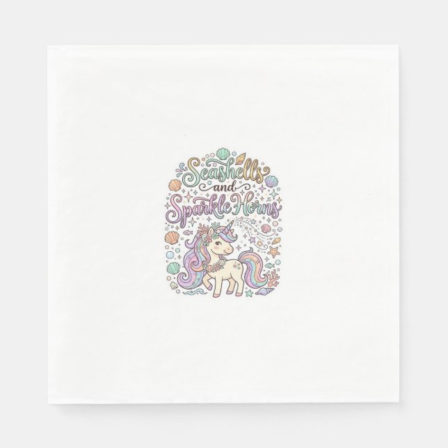 Unicorn Seashells and Sparkle Horns Premium Vector Napkin (Front)