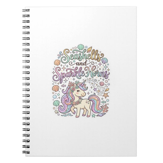 Unicorn Seashells and Sparkle Horns Premium Vector Notebook (Front)