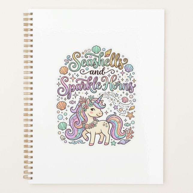 Unicorn Seashells and Sparkle Horns Premium Vector Planner (Front)