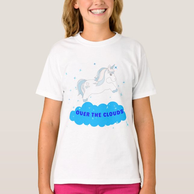 Unicorn shirt with a unicorn going over a cloud (Front)