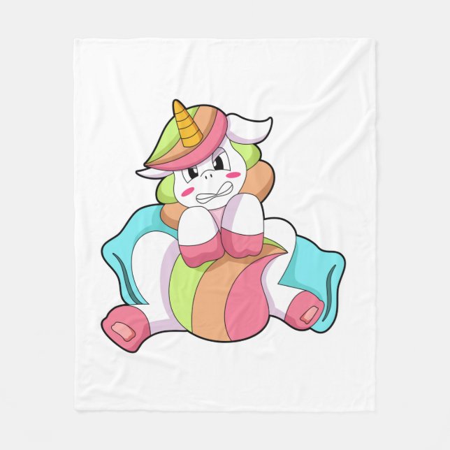 Unicorn Shy with Pillow Fleece Blanket (Front)