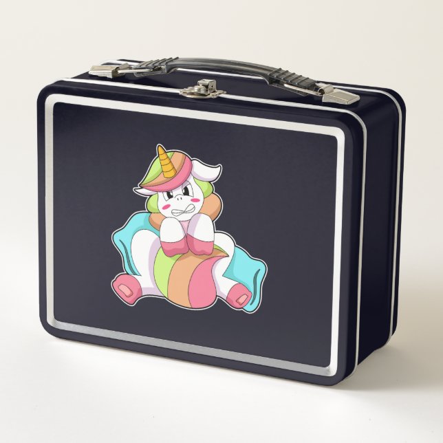 Unicorn Shy with Pillow Metal Lunch Box (Front)