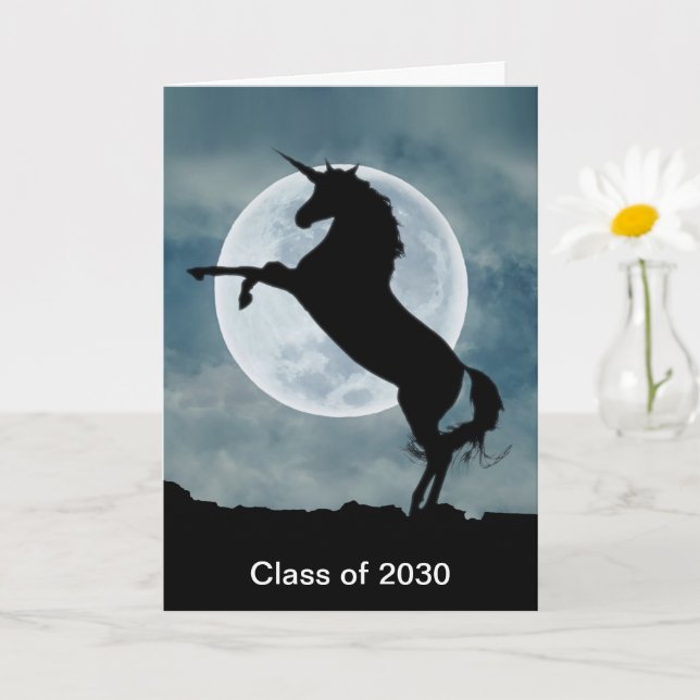 Unicorn Silhouette Full Moon Class of 2030 Card (Small Plant)